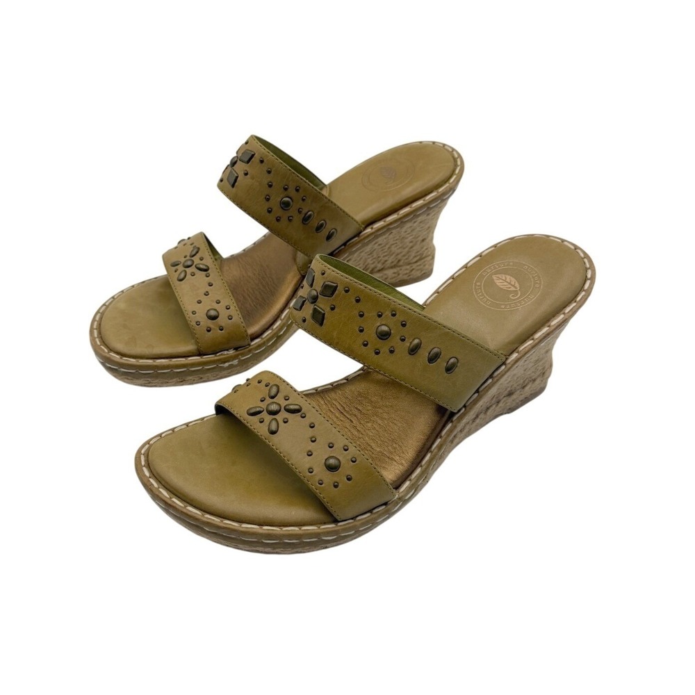 Nurture Size 6 Green Leather Studded Espadrille Wedge Sandals Y2K Boho Artsy